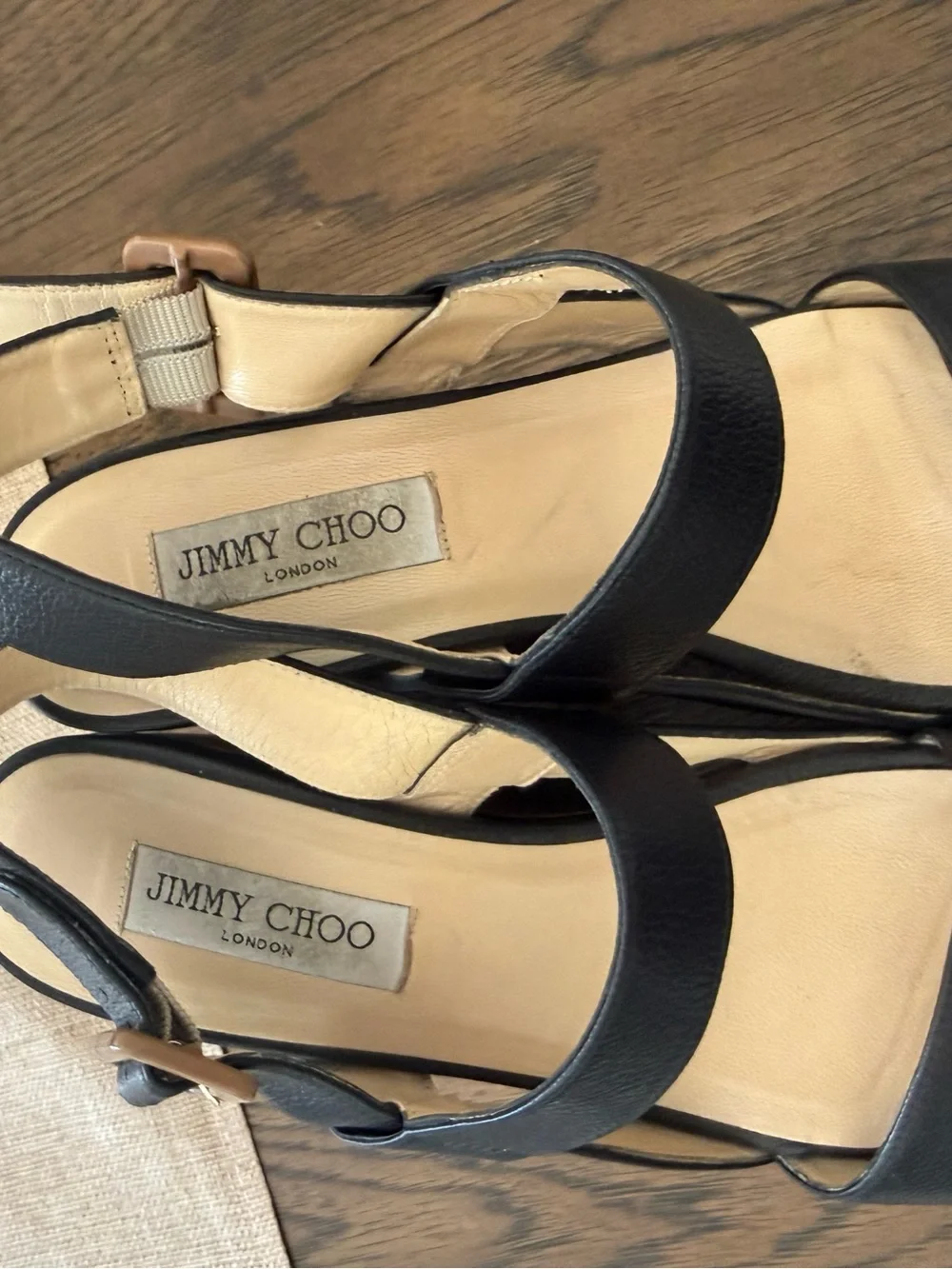 Jimmy Choo Black Leather Platform Wedge Sandals